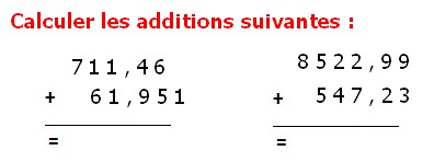 Exercices corrigés de maths 6éme - Addition et soustraction de nombres décimaux