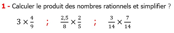 Les nombres rationnels le produit et le quotient maths 4éme Exercices corriges cours mathématique Calculer le produit des nombres rationnels et simplifier 