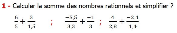 Exercices corriges de mathématique cours les nombres rationnels l’addition et la soustraction maths 3éme comment additionner et soustraire deux nombres rationnels calcul plusieurs nombres rationnels calcul l’addition et la soustraction des nombres fractionnaire calcul l’addition et la soustraction des nombres relatifs en écriture décimaux réduire le dénominateur des nombres rationnels et simplifier le résultat Calculer la somme des nombres rationnels et simplifier 