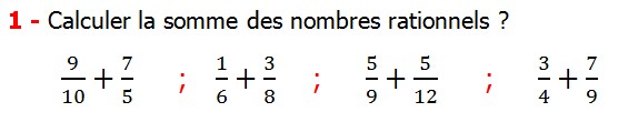 Exercices corriges de mathématique cours les nombres rationnels l’addition et la soustraction maths 3éme comment additionner et soustraire deux nombres rationnels calcul plusieurs nombres rationnels calcul l’addition et la soustraction des nombres fractionnaire calcul l’addition et la soustraction des nombres relatifs en écriture décimaux réduire le dénominateur des nombres rationnels et simplifier le résultat Calculer la somme des nombres rationnels 
