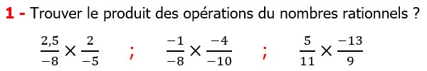 Exercices corriges cours mathématique les nombres rationnels la multiplication et la division maths 3éme calcul le produit et le quotient Trouver le produit des opérations d nombres rationnels 